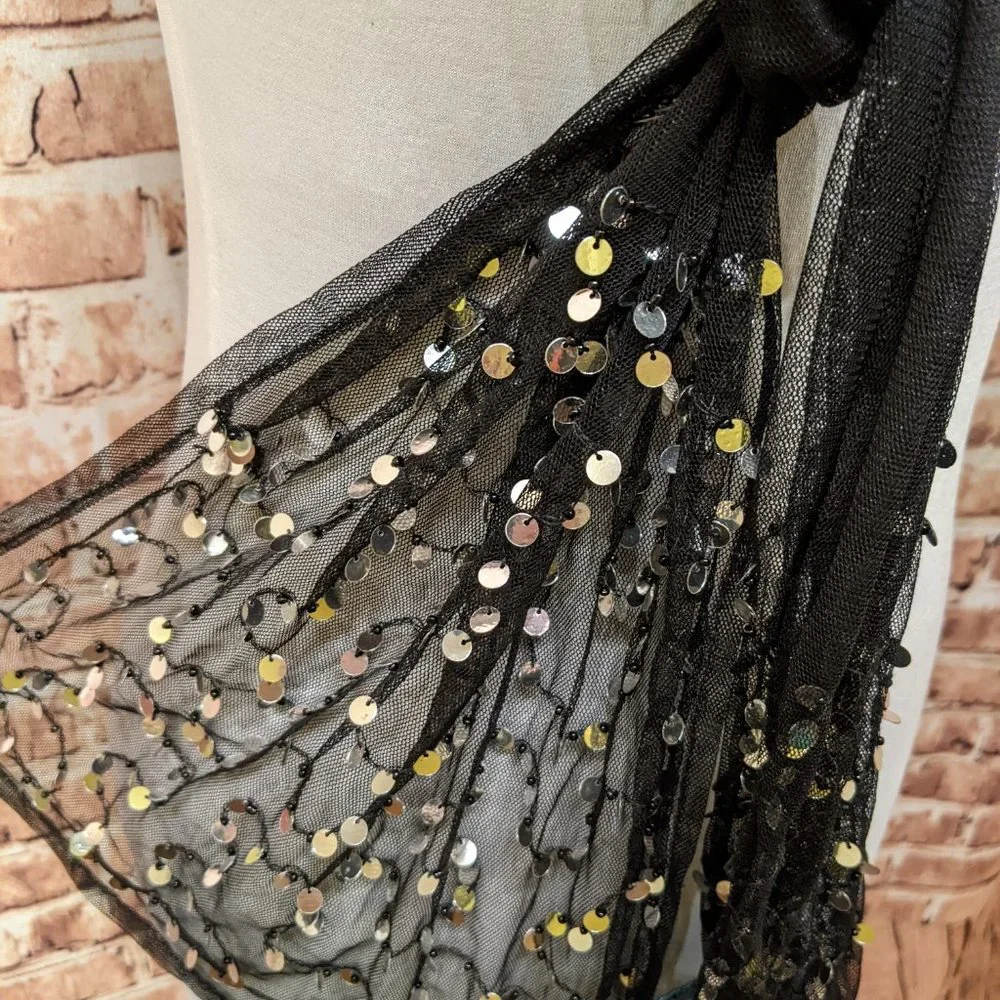 Nine West Sheer Nylon Scarf with Sequins 72 in Long